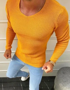 Swetry Męskie>Dstreet Sweter męski wkładany przez głowę żółty WX1590