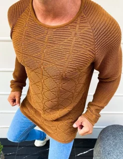 Swetry Męskie>Dstreet Sweter męski wkładany przez głowę kamelowy WX1597