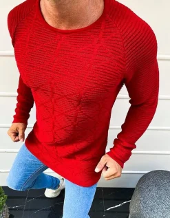 Swetry Męskie>Dstreet Sweter męski wkładany przez głowę czerwony WX1599