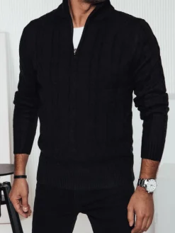 Swetry Męskie>Dstreet Sweter męski z rozpinanym kołnierzem czarny WX2265