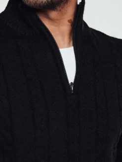 Swetry Męskie>Dstreet Sweter męski z rozpinanym kołnierzem czarny WX2265