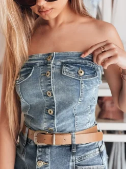T-Shirty Damskie>Dstreet Top damski gorsetowy jeansowy GORSETORA niebieski RY2826