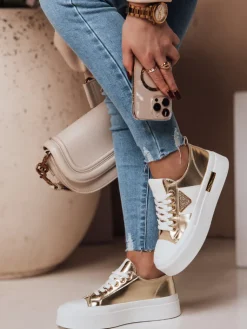 Trampki>Dstreet Trampki damskie na platformie TRENDIS złote ZY0702