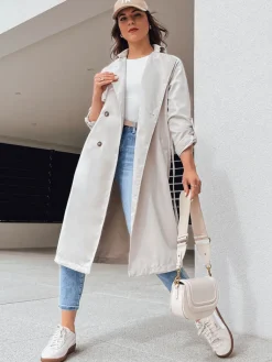 Płaszcze Damskie>Dstreet Trencz damski długi BINCIA jasnoszara TY4338