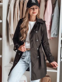 Płaszcze Damskie>Dstreet Trencz damski dwurzędowy z paskiem BELISION czarny NY0749