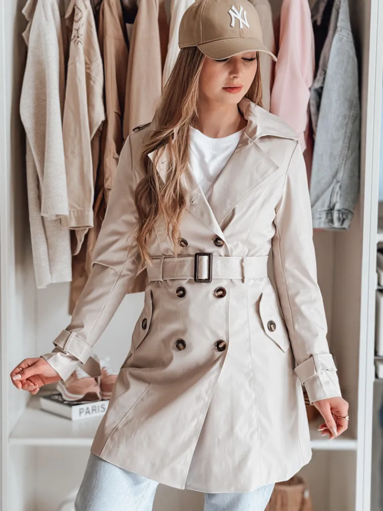 Płaszcze Damskie>Dstreet Trencz damski dwurzędowy z paskiem BELISION biały NY0748