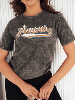 T-Shirty Damskie>Dstreet T-shirt damski AMOURETTE szary RY2394