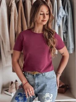 T-Shirty Damskie>Dstreet T-shirt damski basic lekko oversize BASICWIN fioletowa RY2721