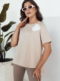 T-Shirty Damskie>Dstreet T-shirt damski BINDA beżowy RY2484