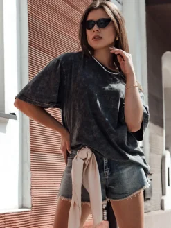 T-Shirty Damskie|Bluzki Damskie>Dstreet T-shirt damski DREY grafitowy RY2653