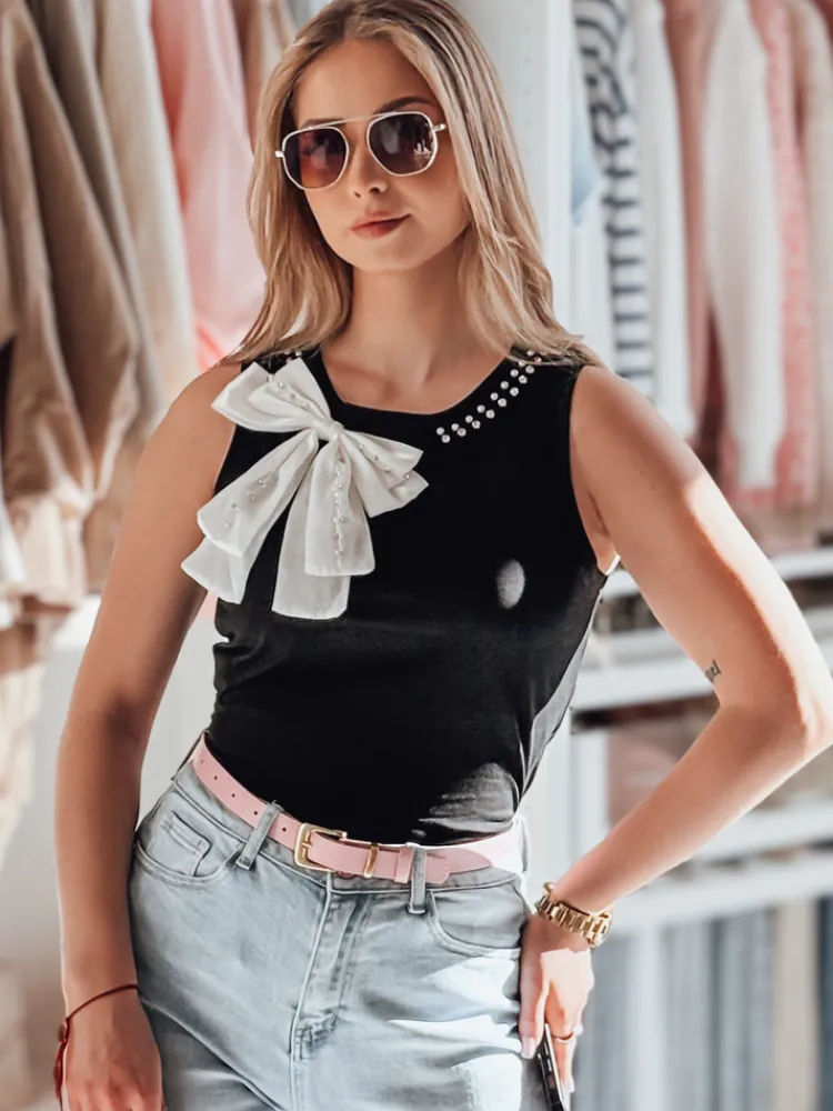 T-Shirty Damskie>Dstreet T-shirt damski na ramiączkach z kokardą PERBOW czarny RY2733