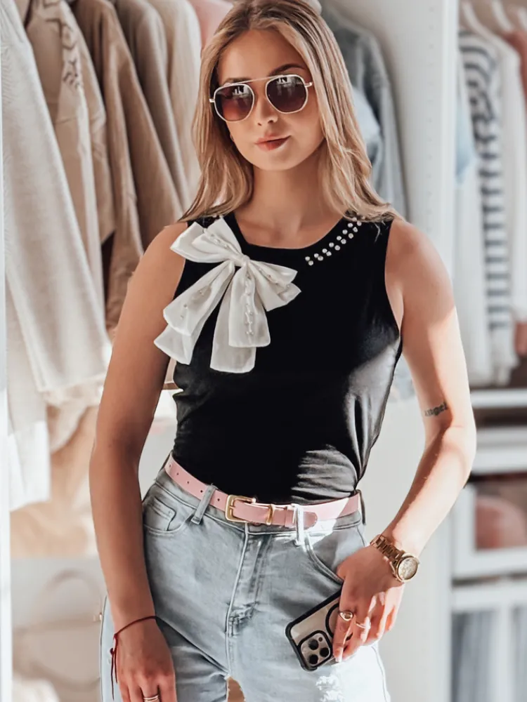 T-Shirty Damskie>Dstreet T-shirt damski na ramiączkach z kokardą PERBOW czarny RY2733