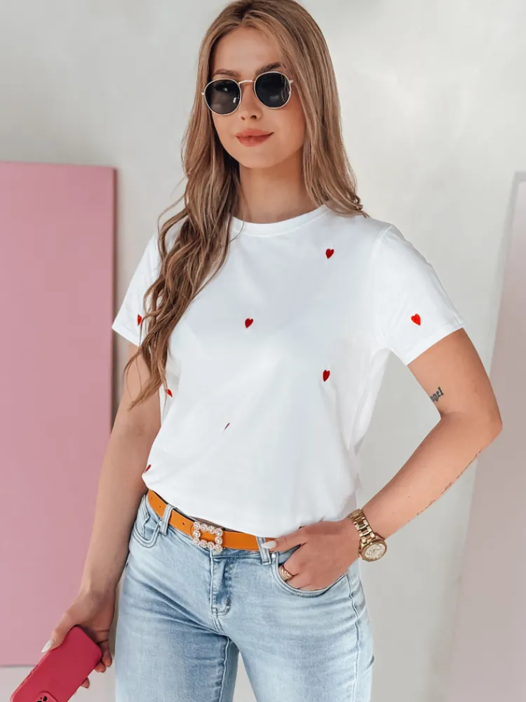 T-Shirty Damskie>Dstreet T-shirt damski oversize w serca ROMAFINA biały RY2889