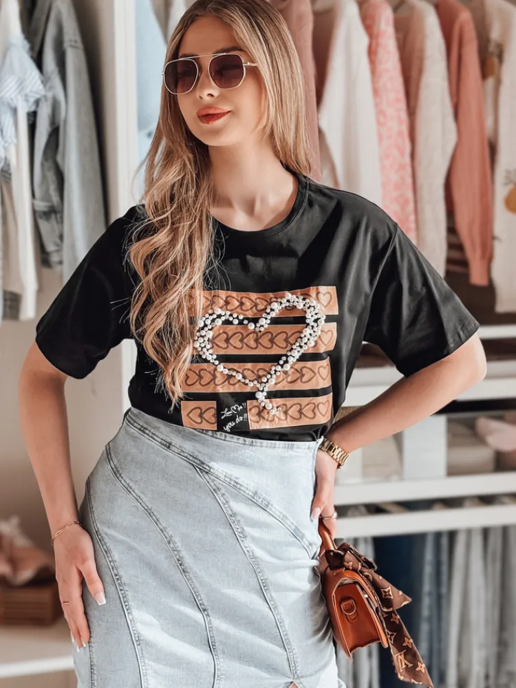 T-Shirty Damskie>Dstreet T-shirt damski oversize w serduszka LOVERS czarna RY2715