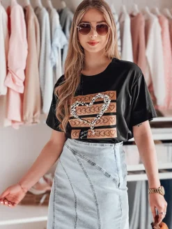 T-Shirty Damskie>Dstreet T-shirt damski oversize w serduszka LOVERS czarna RY2715