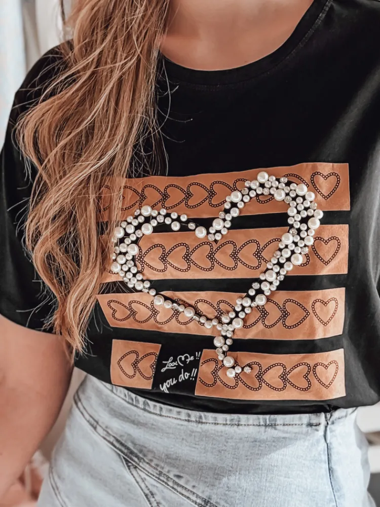 T-Shirty Damskie>Dstreet T-shirt damski oversize w serduszka LOVERS czarna RY2715