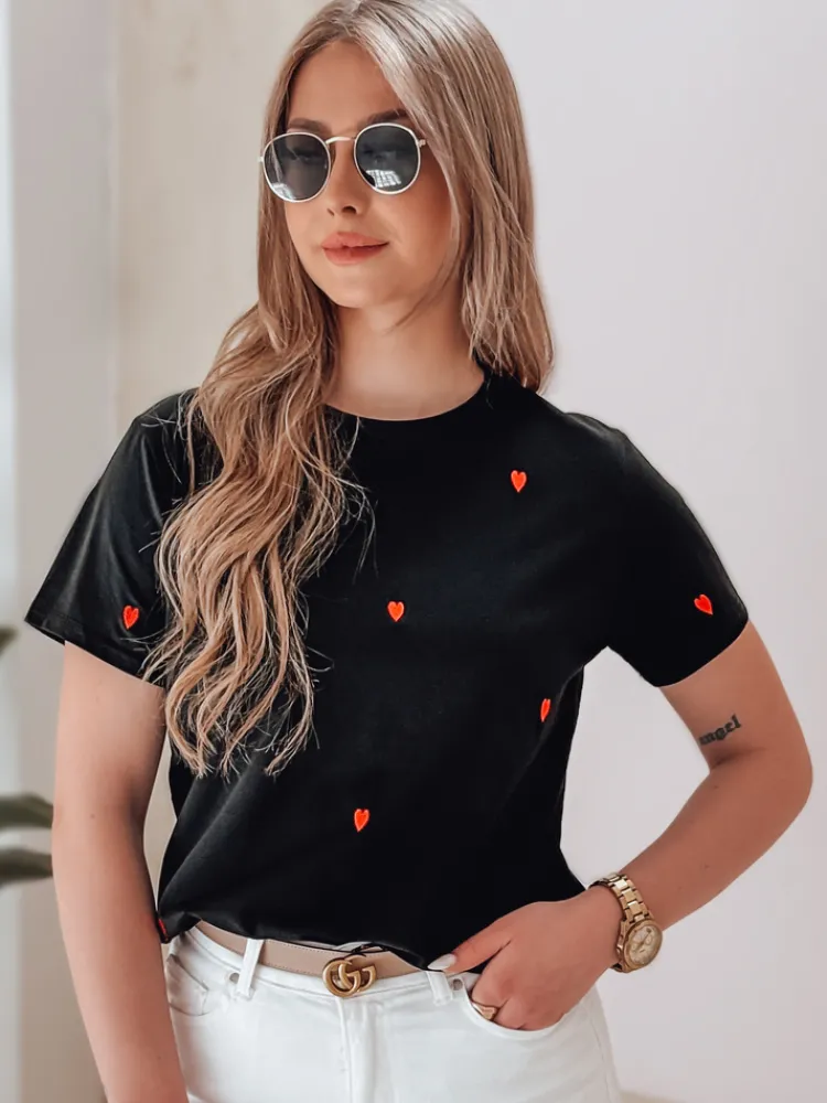 T-Shirty Damskie>Dstreet T-shirt damski oversize w serca ROMAFINA czarny RY2890
