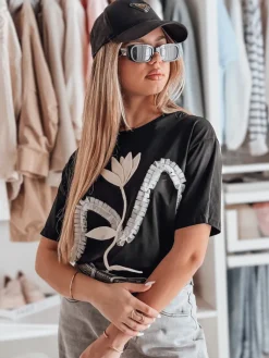 T-Shirty Damskie>Dstreet T-shirt damski oversize z efektem 3D PETINIA czarna RY2716