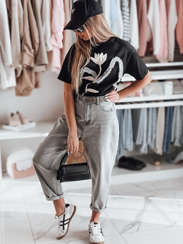 T-Shirty Damskie>Dstreet T-shirt damski oversize z efektem 3D PETINIA czarna RY2716