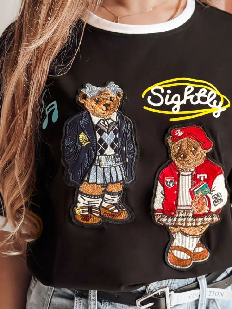T-Shirty Damskie>Dstreet T-shirt damski oversize z haftem CLASSY TEDDY czarny RY2843