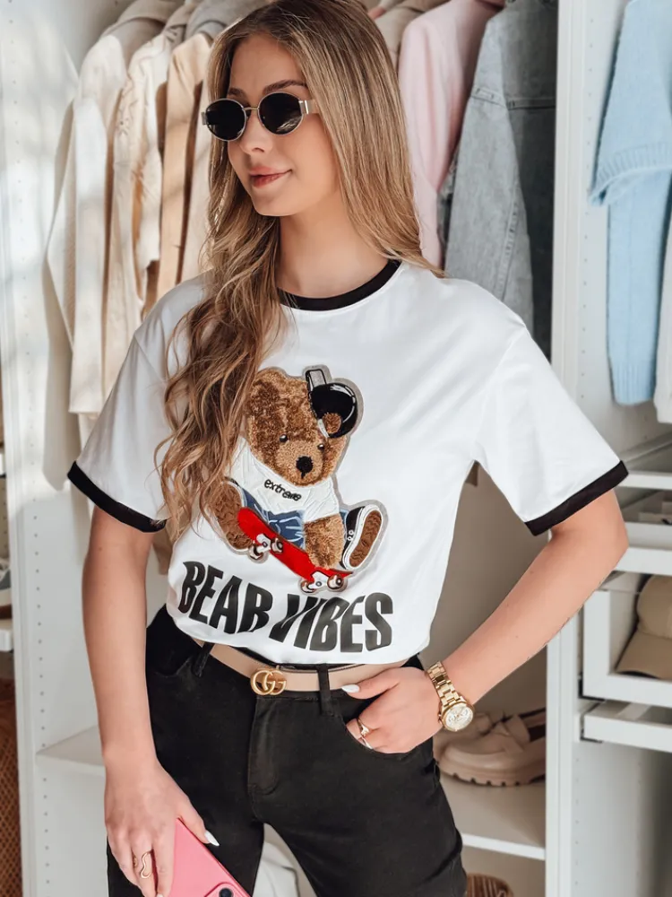 T-Shirty Damskie>Dstreet T-shirt damski oversize z haftem misia MISIONISTA biały RY2852