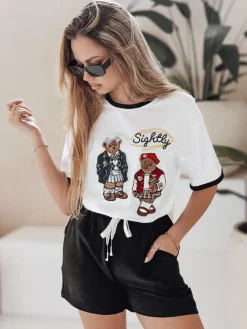 T-Shirty Damskie>Dstreet T-shirt damski oversize z haftem CLASSY TEDDY biały RY2844