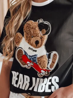 T-Shirty Damskie>Dstreet T-shirt damski oversize z haftem misia MISIONISTA czarny RY2851