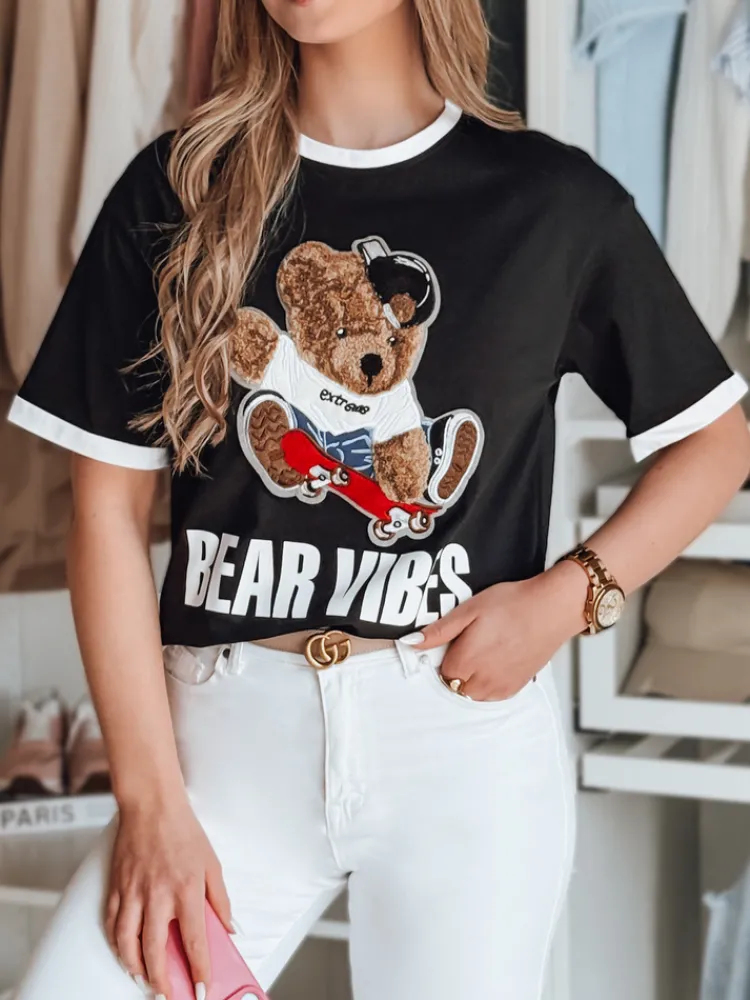 T-Shirty Damskie>Dstreet T-shirt damski oversize z haftem misia MISIONISTA czarny RY2851