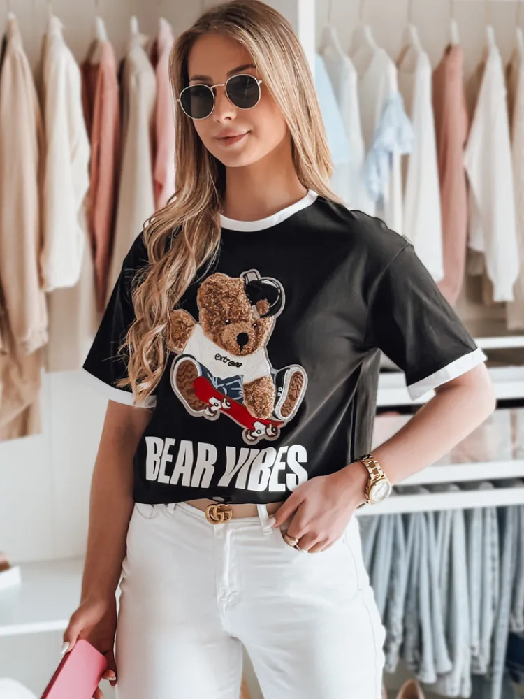 T-Shirty Damskie>Dstreet T-shirt damski oversize z haftem misia MISIONISTA czarny RY2851