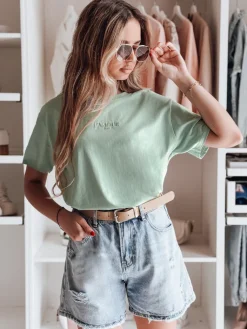 T-Shirty Damskie>Dstreet T-shirt damski oversize z haftem PARISSTEN miętowy RY2881