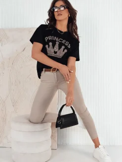 T-Shirty Damskie>Dstreet T-shirt damski PRINCY czarny RY2389