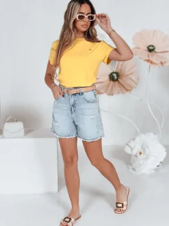 T-Shirty Damskie>Dstreet T-shirt damski prążkowany SMILE FOR YOU żółty RY2908