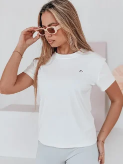 T-Shirty Damskie>Dstreet T-shirt damski prążkowany SMILE FOR YOU biały RY2910