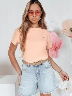 T-Shirty Damskie>Dstreet T-shirt damski prążkowany SMILE FOR YOU różowy RY2907