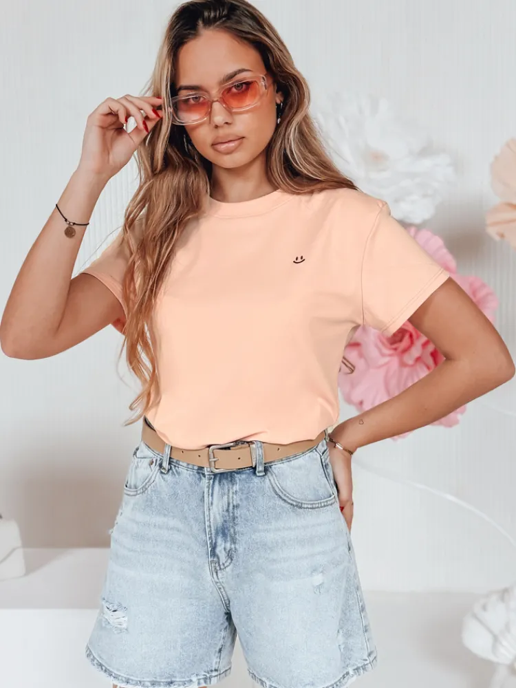 T-Shirty Damskie>Dstreet T-shirt damski prążkowany SMILE FOR YOU różowy RY2907