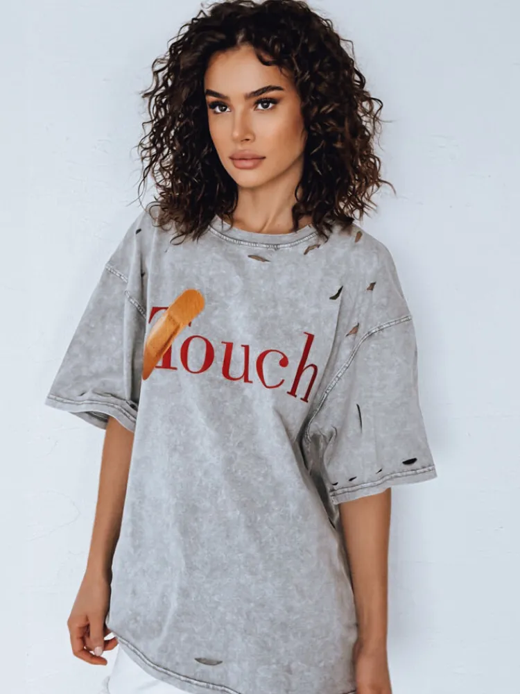 T-Shirty Damskie>Dstreet T-shirt damski TOUCH jasnoszary RY2629