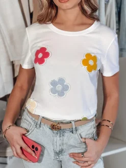 T-Shirty Damskie>Dstreet T-shirt damski w kwiaty DAISYLA biały RY2742