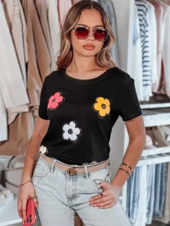 T-Shirty Damskie>Dstreet T-shirt damski w kwiaty DAISYLA czarny RY2744