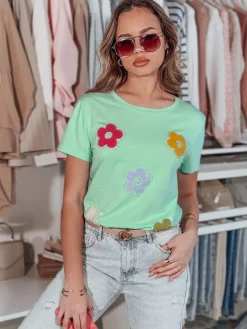 T-Shirty Damskie>Dstreet T-shirt damski w kwiaty DAISYLA miętowy RY2743