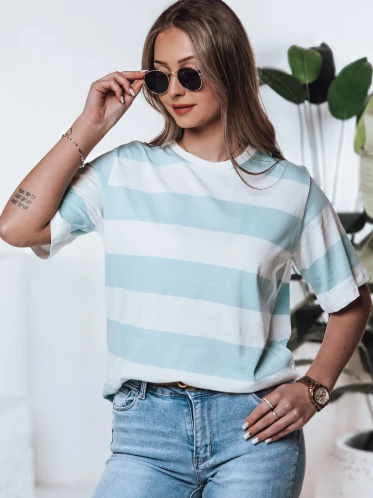 T-Shirty Damskie>Dstreet T-shirt damski w paski ALMIN turkusowy RY2562