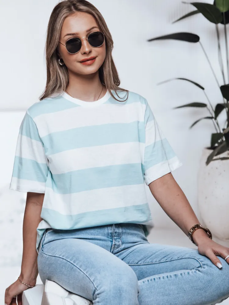 T-Shirty Damskie>Dstreet T-shirt damski w paski ALMIN turkusowy RY2562