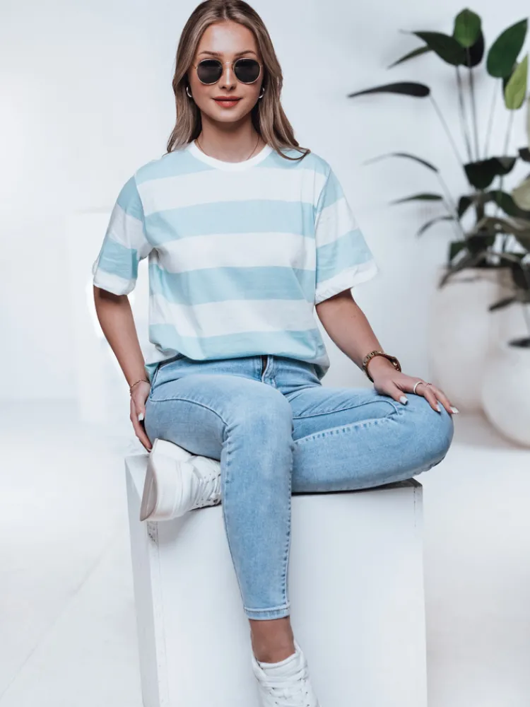 T-Shirty Damskie>Dstreet T-shirt damski w paski ALMIN turkusowy RY2562