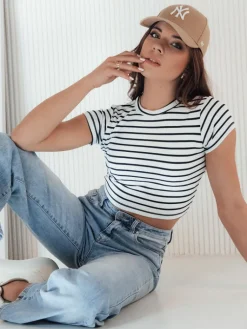 T-Shirty Damskie>Dstreet T-shirt damski w paski LUNA ROSE biały RY2258