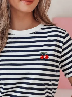 T-Shirty Damskie>Dstreet T-shirt damski w paski MARINESSI granatowy RY2896
