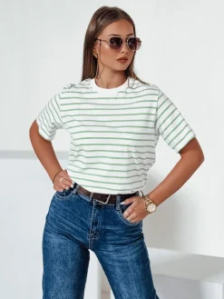 T-Shirty Damskie>Dstreet T-shirt damski w paski RILANT zielony RY2563