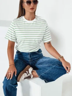 T-Shirty Damskie>Dstreet T-shirt damski w paski RILANT zielony RY2563