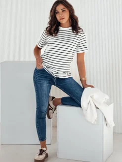 T-Shirty Damskie>Dstreet T-shirt damski w paski RILANT granatowy RY2564