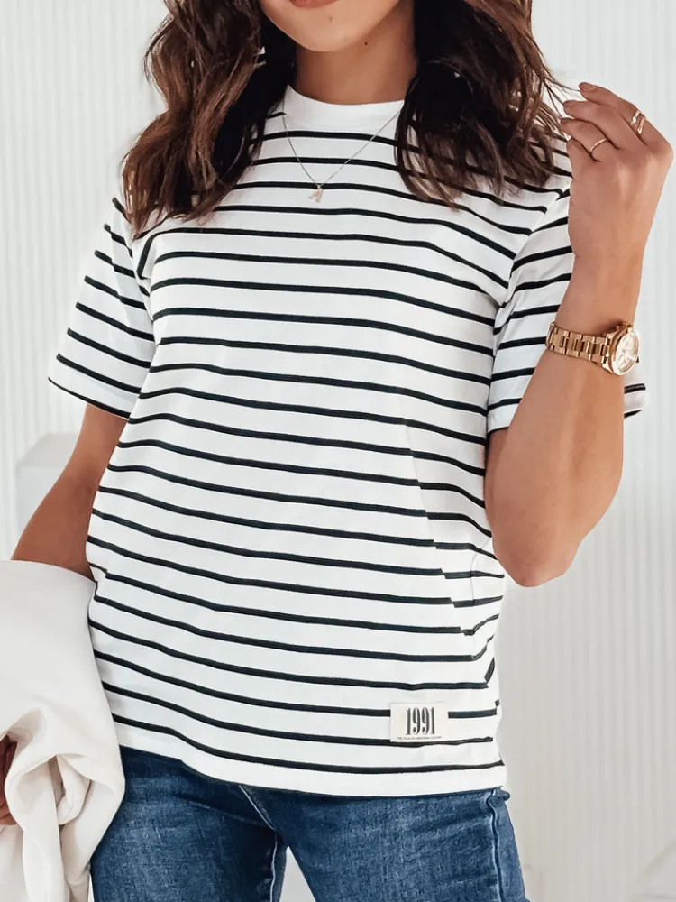 T-Shirty Damskie>Dstreet T-shirt damski w paski RILANT granatowy RY2564