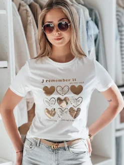 T-Shirty Damskie>Dstreet T-shirt damski w serca LOVETIK biały RY2735