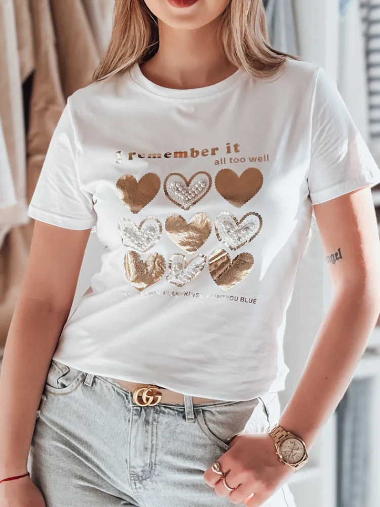 T-Shirty Damskie>Dstreet T-shirt damski w serca LOVETIK biały RY2735